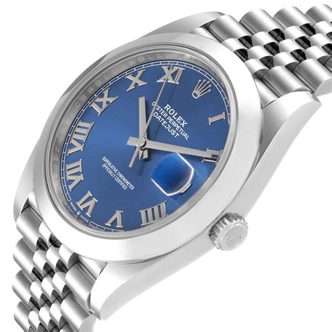 rolex datejust 41 blue dial roman numerals|rolex 41mm datejust mint dial.